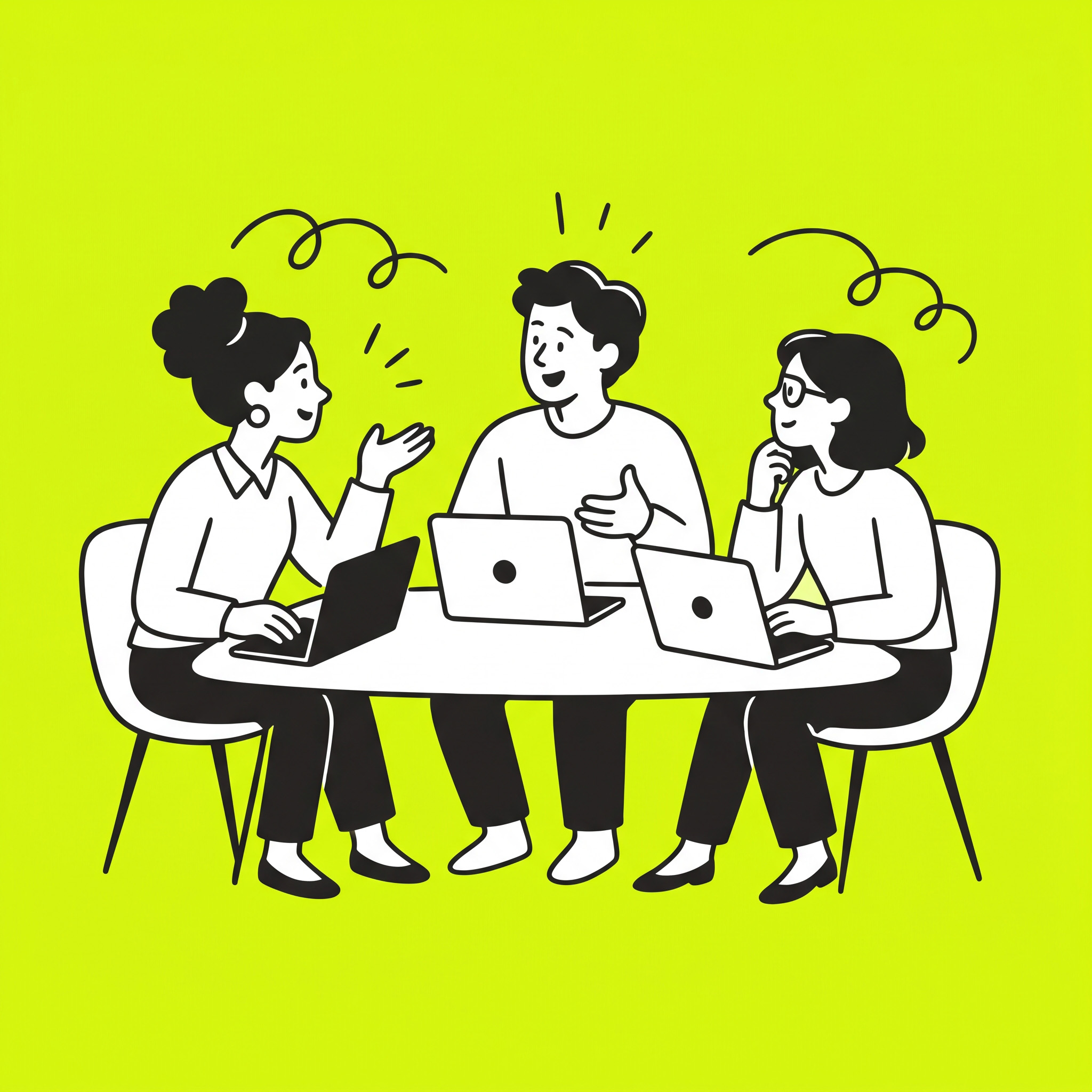 cartoon image of team sitting around table